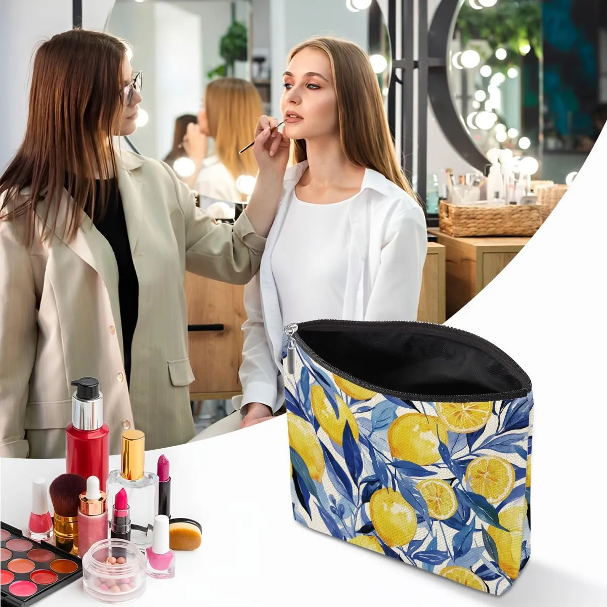 Lemon Gifts, Lemons Makeup Bag, Lemon Stuff Cosmetic Bag Fruit Travel Pouch, Lemons Lovers Gift for Women Girls Daughter Sisters Bestie Best Friend Friendship Graduation Birthday Gifts