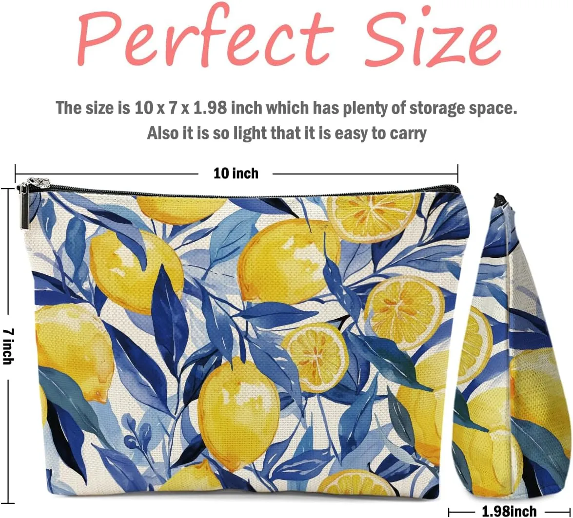 Lemon Gifts, Lemons Makeup Bag, Lemon Stuff Cosmetic Bag Fruit Travel Pouch, Lemons Lovers Gift for Women Girls Daughter Sisters Bestie Best Friend Friendship Graduation Birthday Gifts