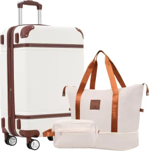 Lightweight Hardshell Luggage Set with Travel Bags, 28-Inch Suitcase & Accessories, Double Spinner Wheels - White