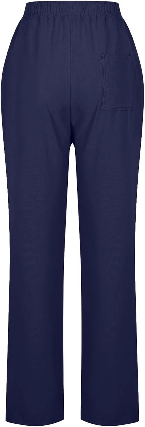 Linen Pants for Women Summer 2025 Drawstring Elastic Waist Pants High Waisted Wide Leg Pants Trousers with Pockets