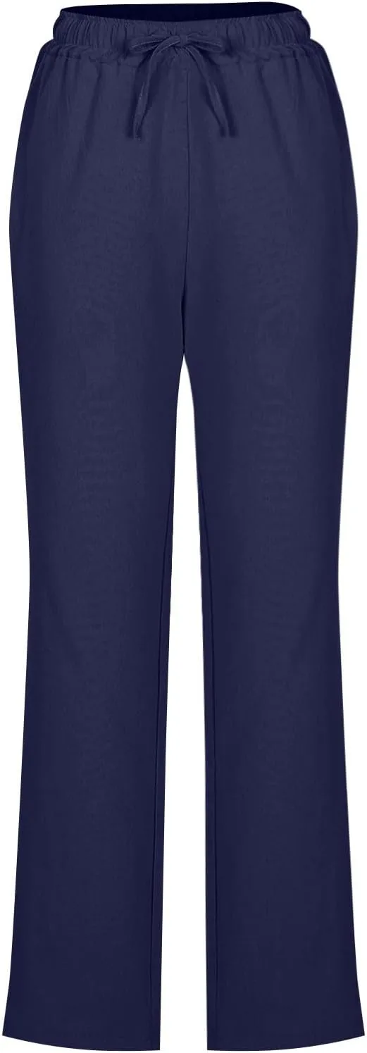 Linen Pants for Women Summer 2025 Drawstring Elastic Waist Pants High Waisted Wide Leg Pants Trousers with Pockets