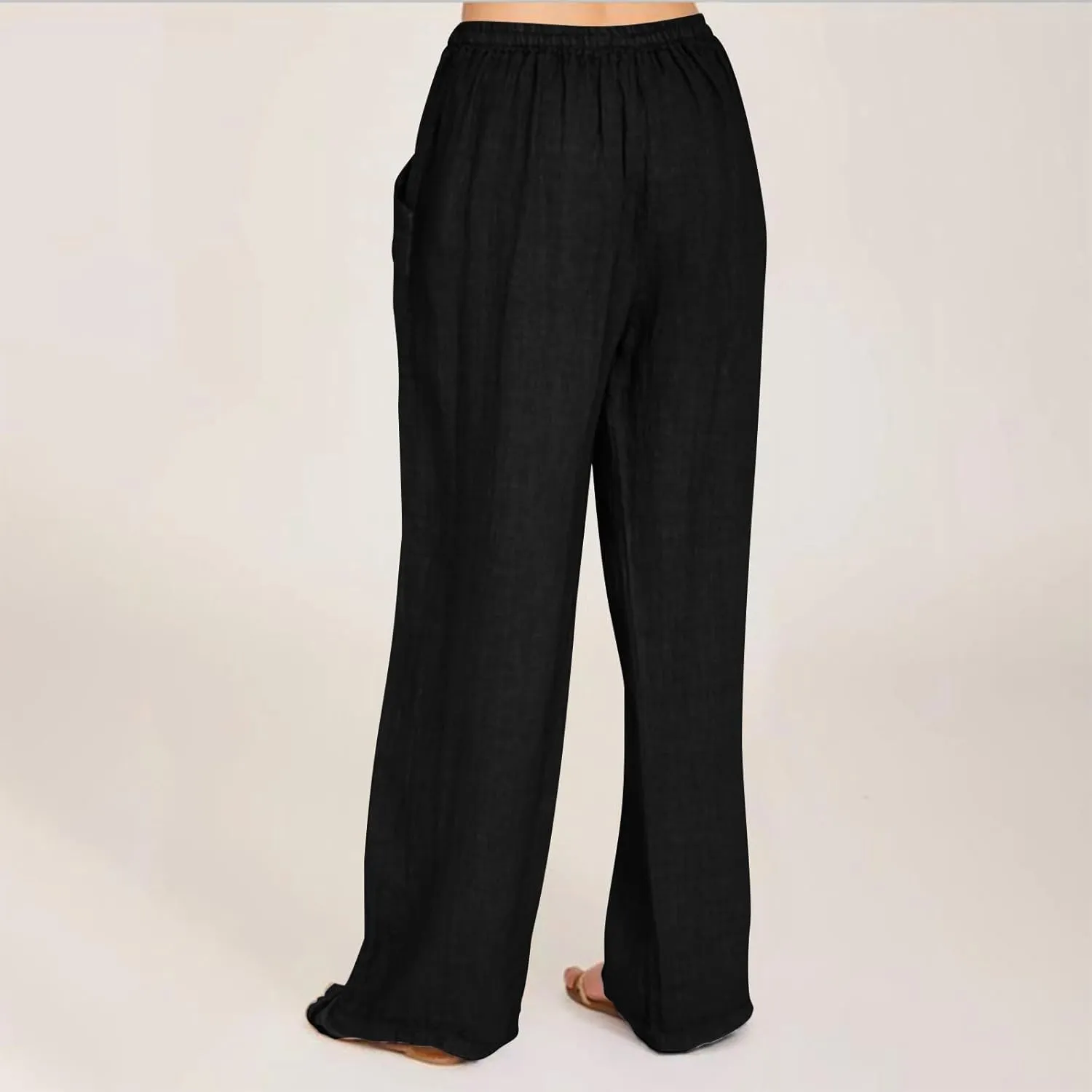 Linen Pants Women High Waisted Wide Leg Pants Drawstring Loose Fit Summer Trousers Beach Resort Wear 2025