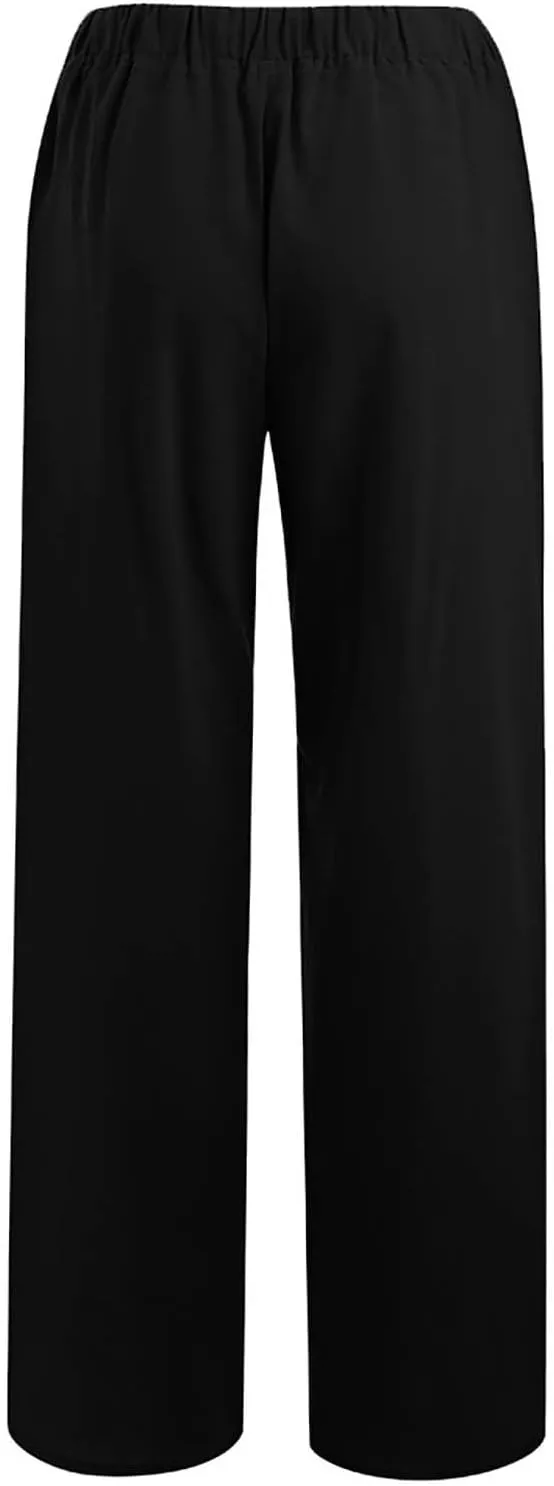 Linen Pants Women High Waisted Wide Leg Pants Drawstring Loose Fit Summer Trousers Beach Resort Wear 2025