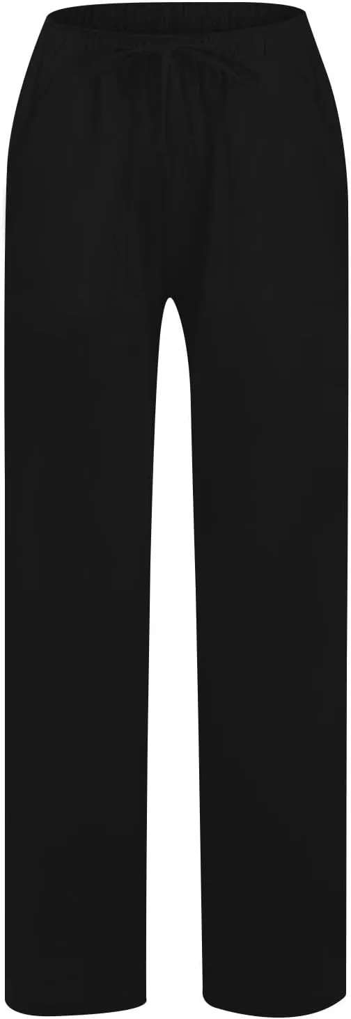 Linen Pants Women High Waisted Wide Leg Pants Drawstring Loose Fit Summer Trousers Beach Resort Wear 2025