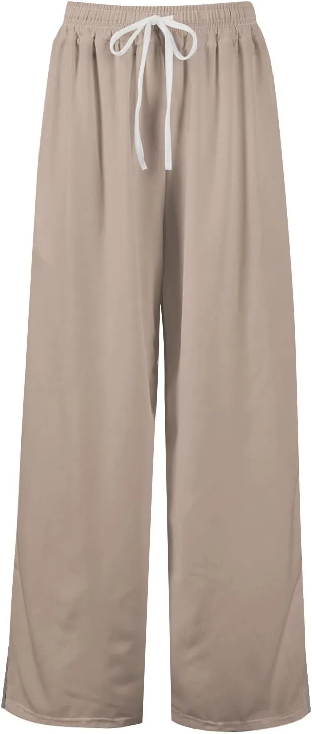 Linen Pants Women High Waisted Wide Leg Pants Drawstring Palazzo Lounge Pant Summer Beach Vacation Trousers