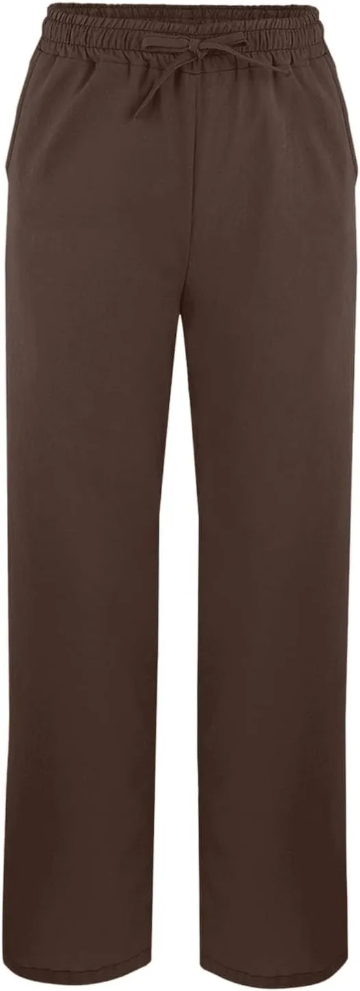 Linen Pants Women Summer Beach Elastic High Waist Lounge Pant Straight Leg Casual Loose Lightweight Fashion Trousers