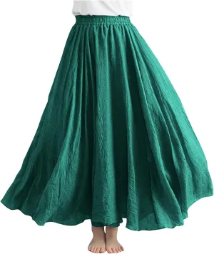 Linen Skirts for Women Boho Maxi Skirt Flowy Beach Skirts Summer Long Skirt Elastic Skirts High Waist Long Skirt