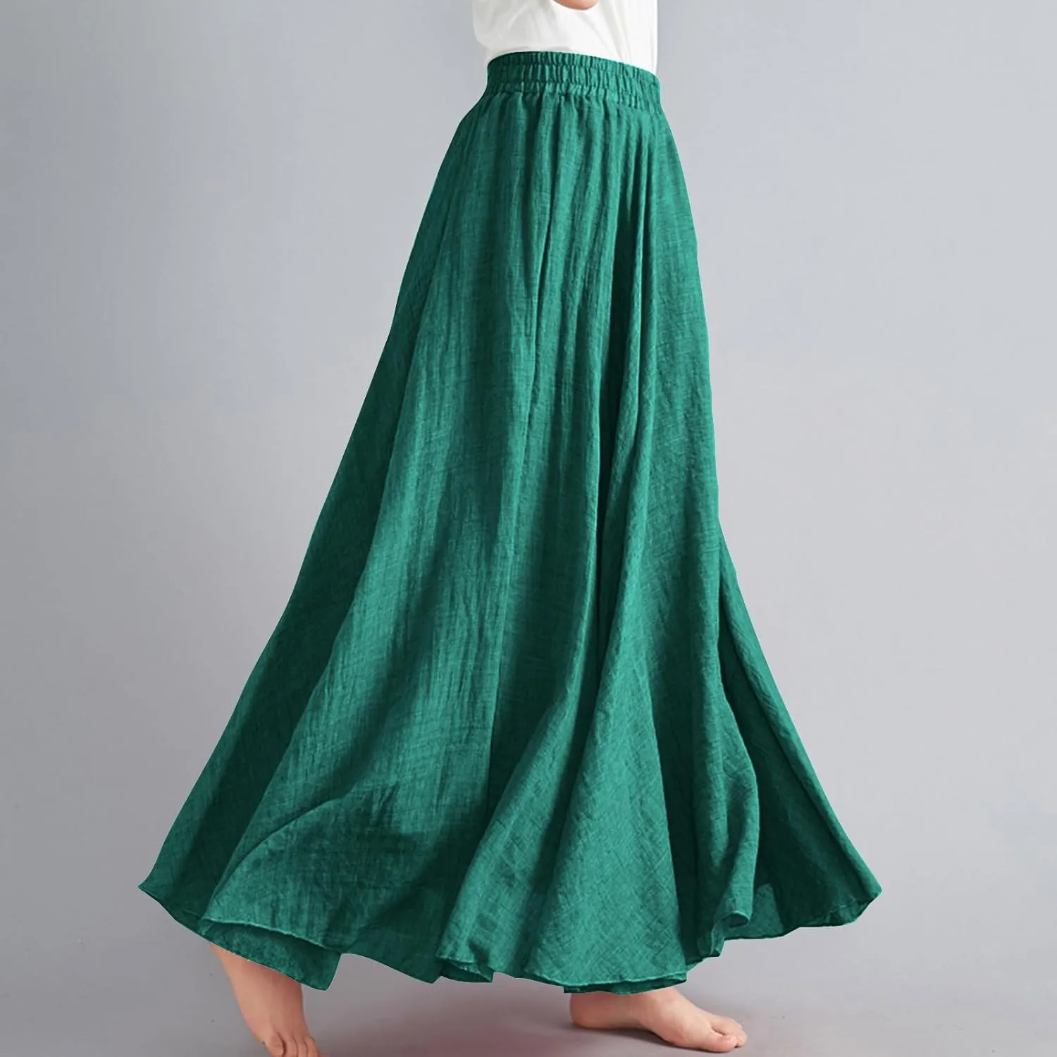Linen Skirts for Women Boho Maxi Skirt Flowy Beach Skirts Summer Long Skirt Elastic Skirts High Waist Long Skirt