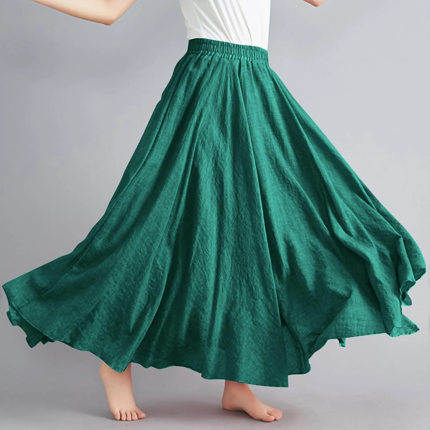 Linen Skirts for Women Boho Maxi Skirt Flowy Beach Skirts Summer Long Skirt Elastic Skirts High Waist Long Skirt