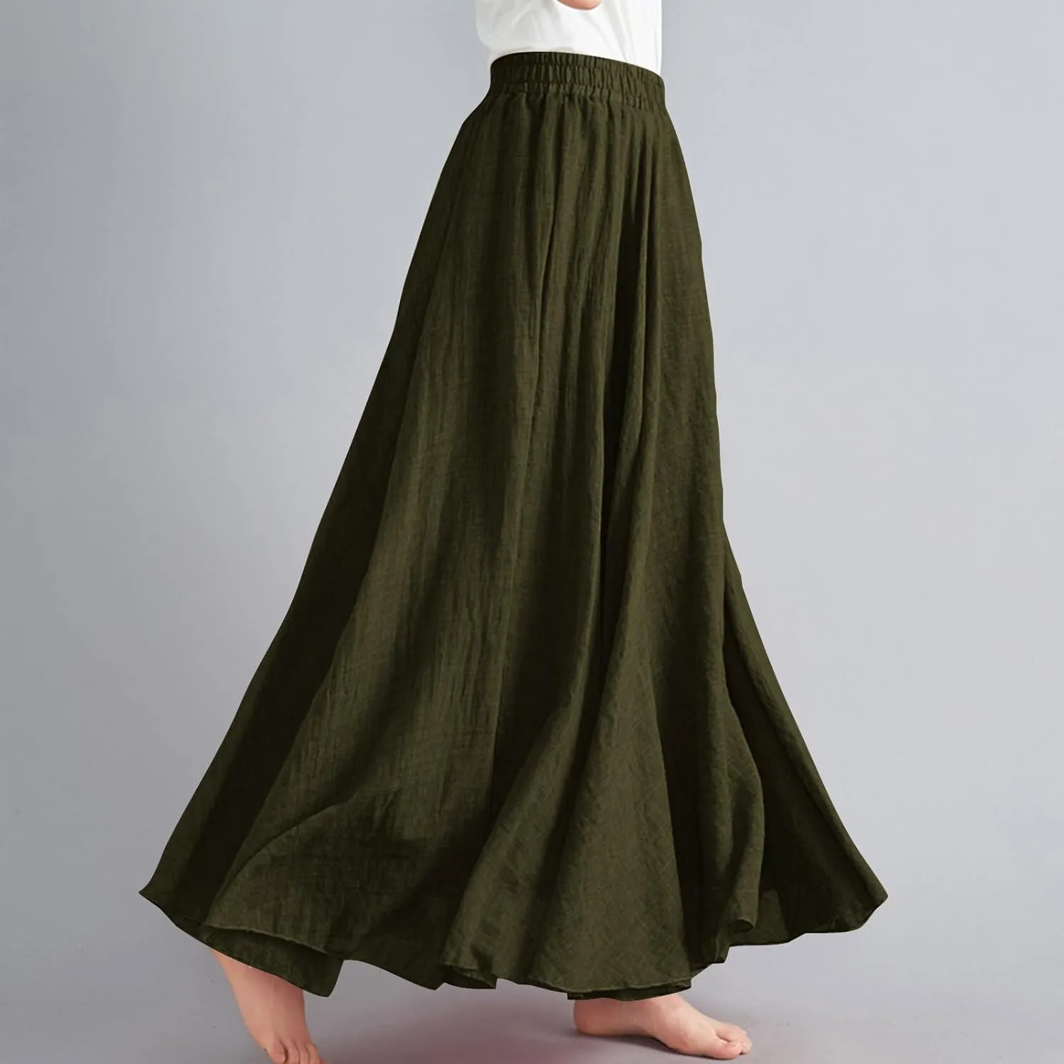 Linen Skirts for Women Boho Maxi Skirt Flowy Beach Skirts Summer Long Skirt Elastic Skirts High Waist Long Skirt
