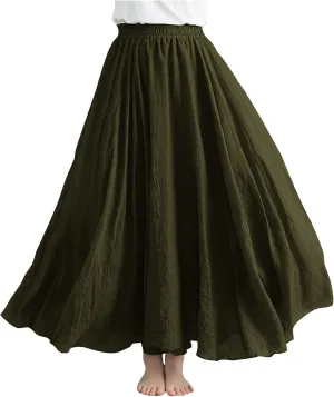 Linen Skirts for Women Boho Maxi Skirt Flowy Beach Skirts Summer Long Skirt Elastic Skirts High Waist Long Skirt