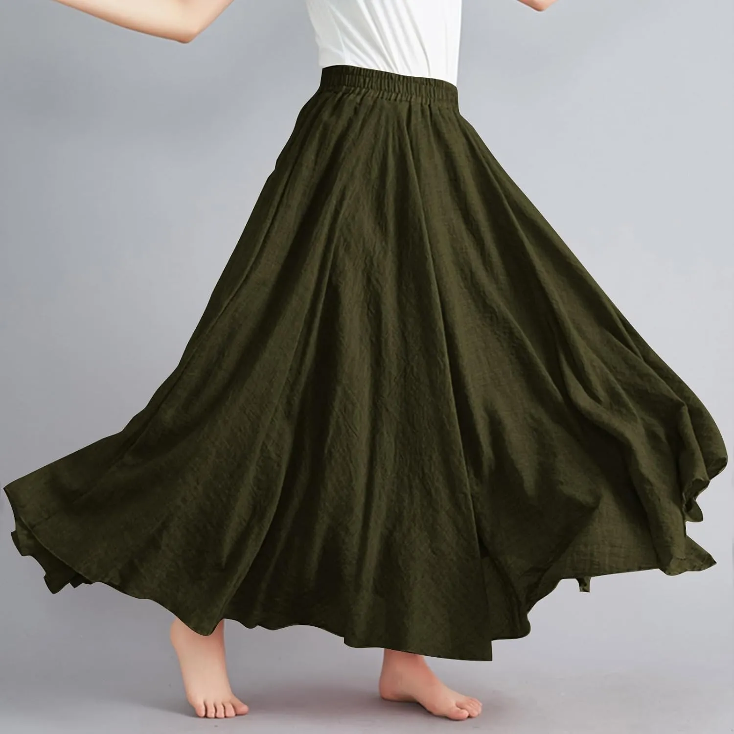 Linen Skirts for Women Boho Maxi Skirt Flowy Beach Skirts Summer Long Skirt Elastic Skirts High Waist Long Skirt