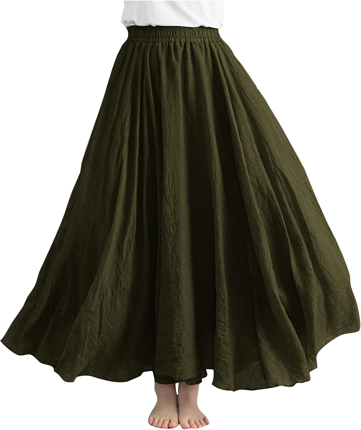 Linen Skirts for Women Boho Maxi Skirt Flowy Beach Skirts Summer Long Skirt Elastic Skirts High Waist Long Skirt