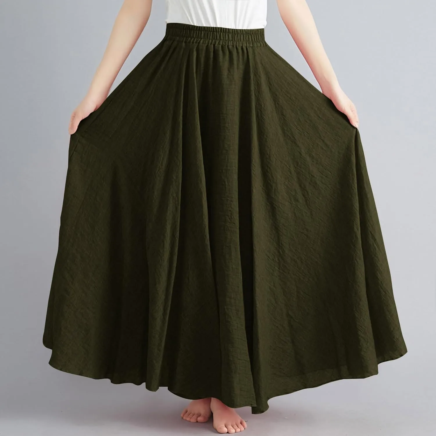 Linen Skirts for Women Boho Maxi Skirt Flowy Beach Skirts Summer Long Skirt Elastic Skirts High Waist Long Skirt