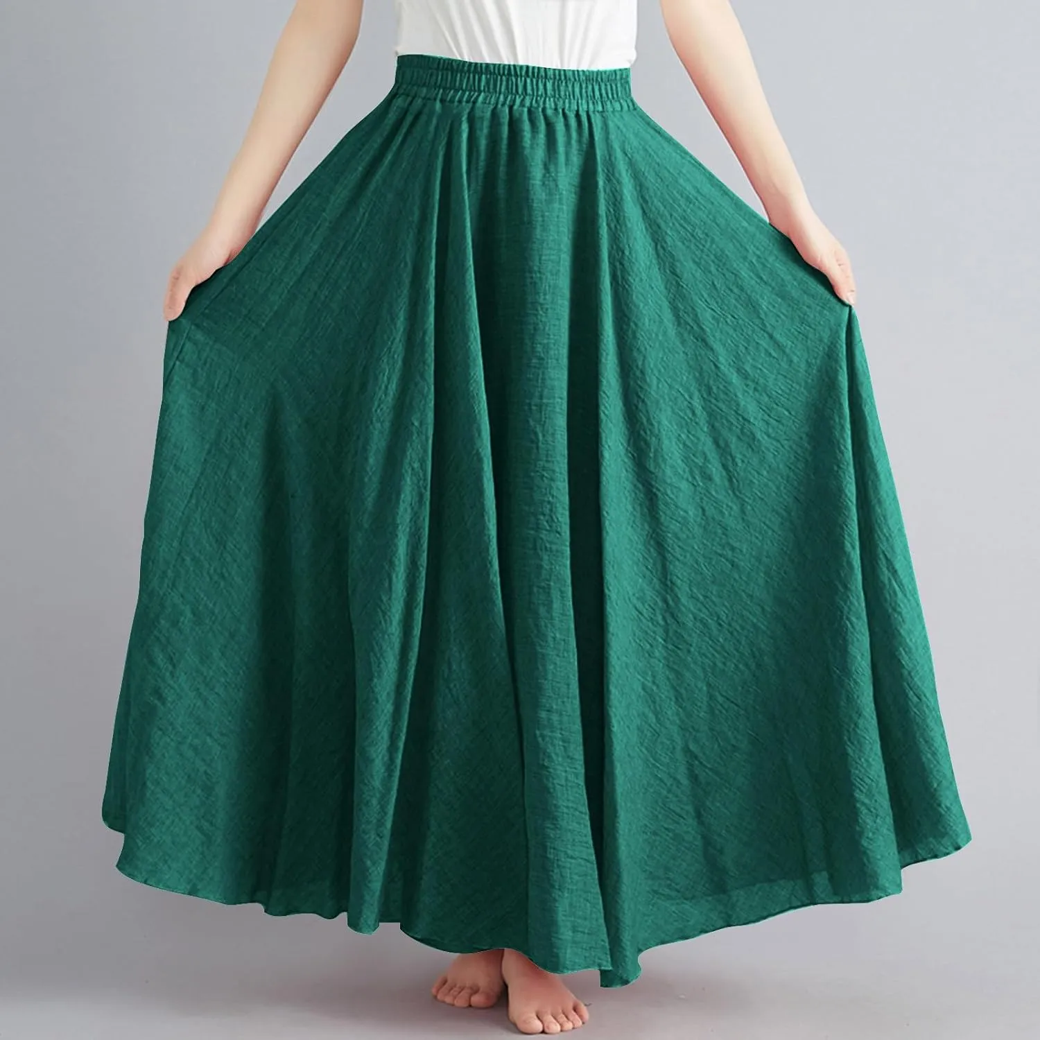 Linen Skirts for Women Boho Maxi Skirt Flowy Beach Skirts Summer Long Skirt Elastic Skirts High Waist Long Skirt