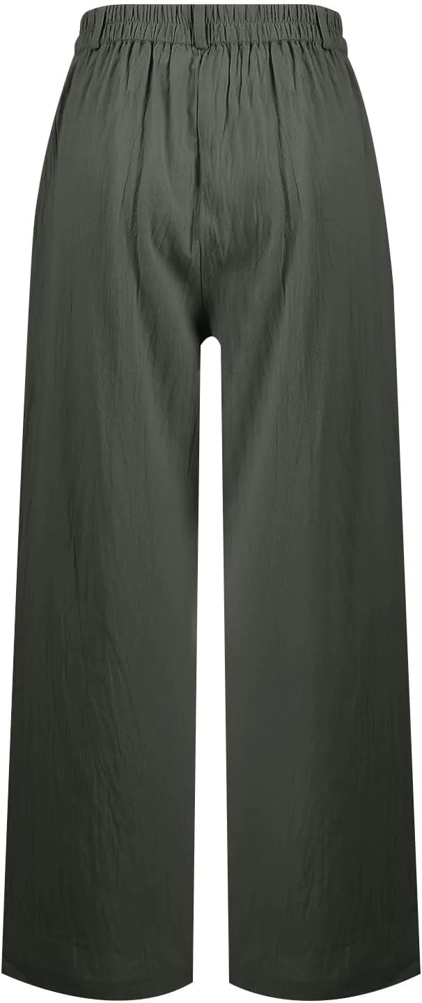 Linen Wide Leg Pants for Women Business Casual High Waisted Dress Pants Office Work Pants Straight Trousers w/Pockets