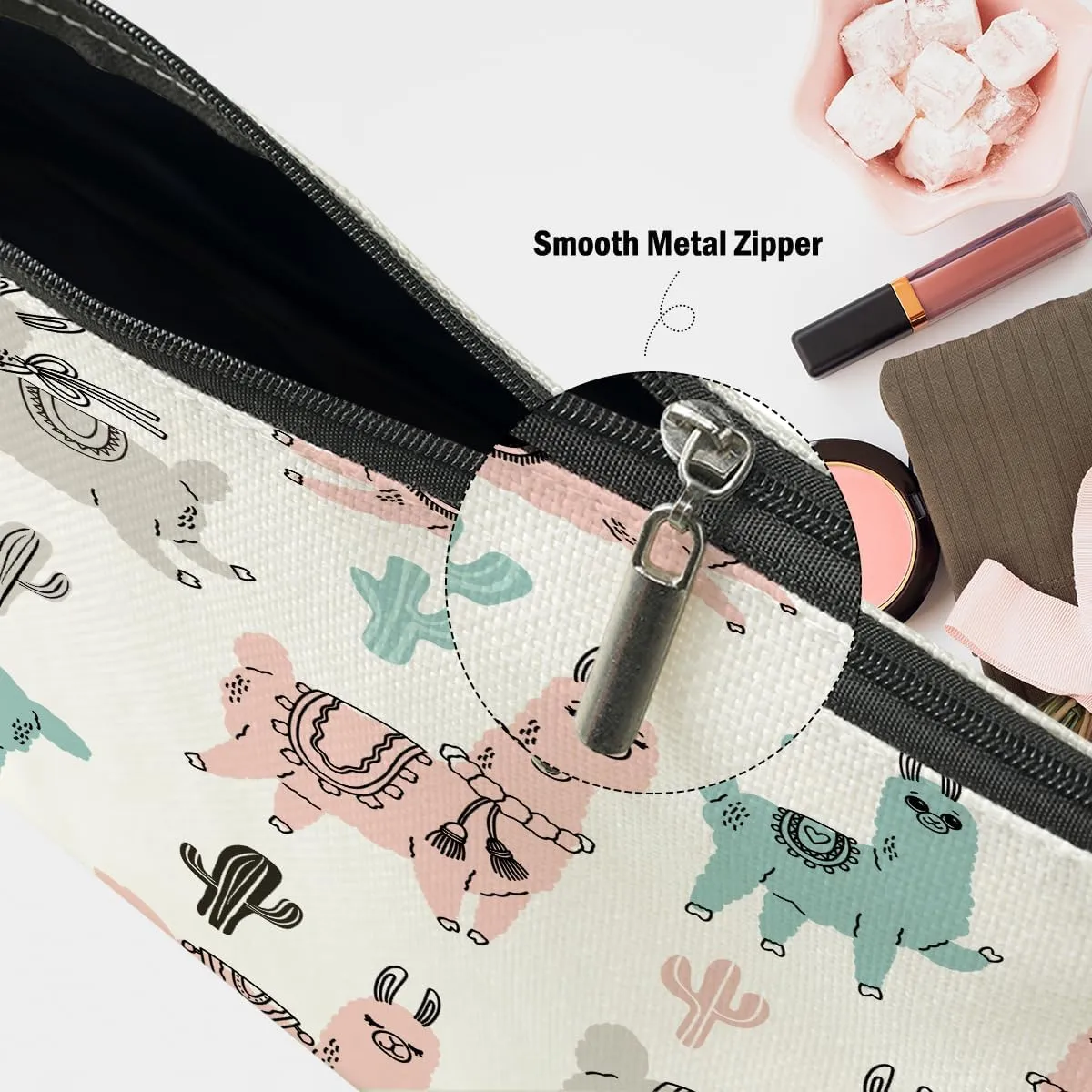 Llama Gifts, Alpaca Makeup Bag, Cute Animal Cosmetic Bag Travel Pouch, Alpaca Llama Lovers Gift for Women Girls Daughter Sisters Bestie Farm Animals Graduation Birthday