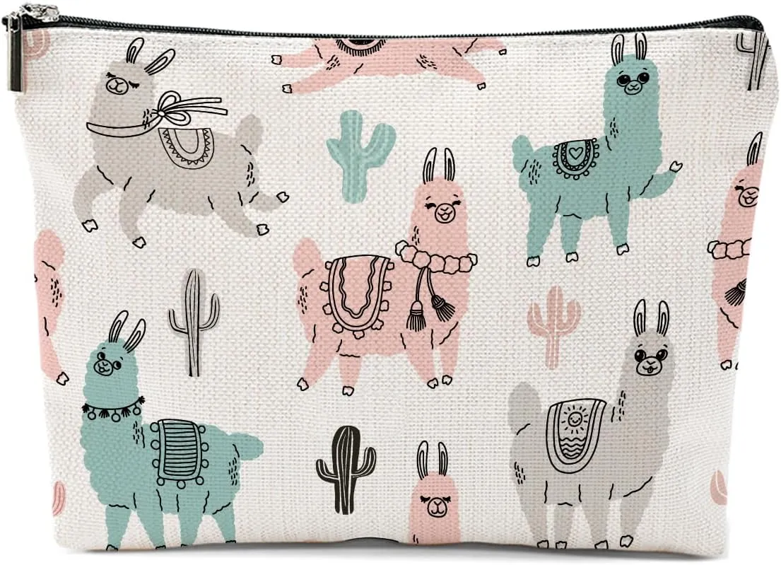 Llama Gifts, Alpaca Makeup Bag, Cute Animal Cosmetic Bag Travel Pouch, Alpaca Llama Lovers Gift for Women Girls Daughter Sisters Bestie Farm Animals Graduation Birthday
