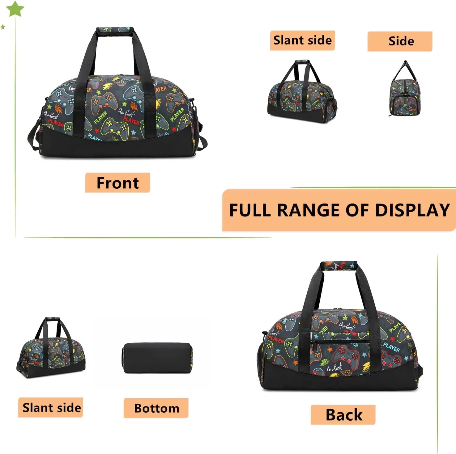 Lmwzh Kids Duffle Bag For Boys Perfect For Early Elementary Overnight Travel Bag With Shoes Compartment Dry And Wet Pocket Carry On Weekender Bag (Game)