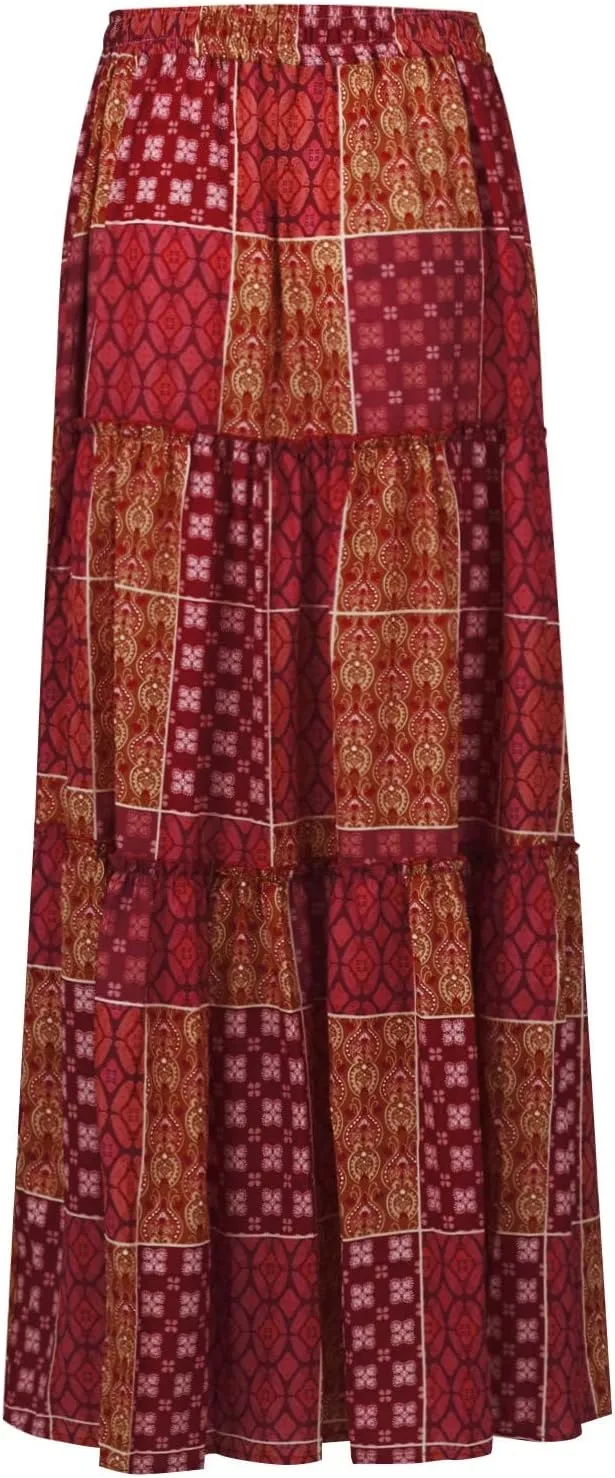 Long Skirt,Flowy Skirts for Women 2025 Elastic High Waisted Trendy Pleated Womens Boho Maxi Skirt with Pockets