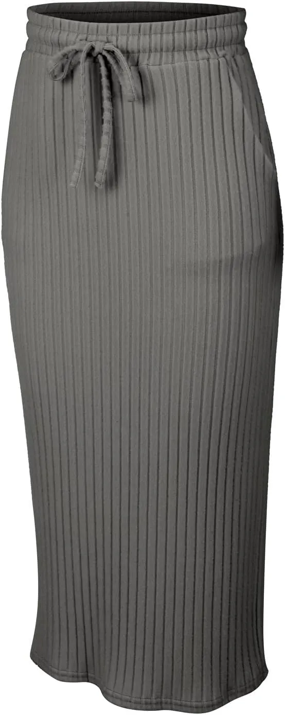 Long Skirts for Women 2025 Summer Trendy Maxi Skirt with Pockets Ribbed Knit Stretchy Soft Daily Outfits
