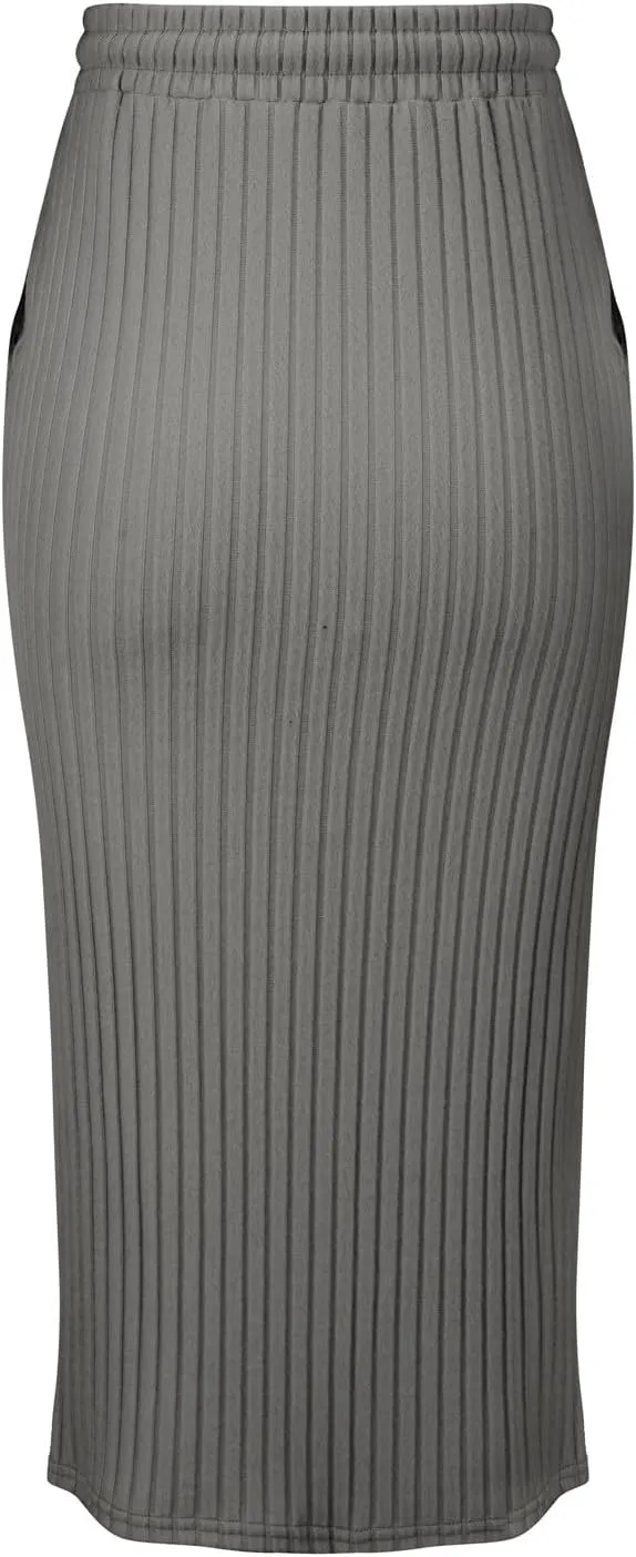 Long Skirts for Women 2025 Summer Trendy Maxi Skirt with Pockets Ribbed Knit Stretchy Soft Daily Outfits