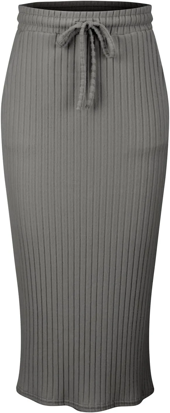 Long Skirts for Women 2025 Summer Trendy Maxi Skirt with Pockets Ribbed Knit Stretchy Soft Daily Outfits