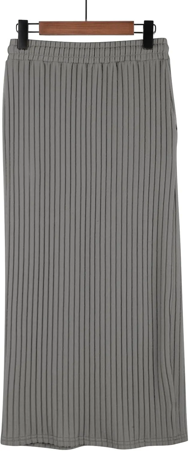 Long Skirts for Women 2025 Summer Trendy Maxi Skirt with Pockets Ribbed Knit Stretchy Soft Daily Outfits