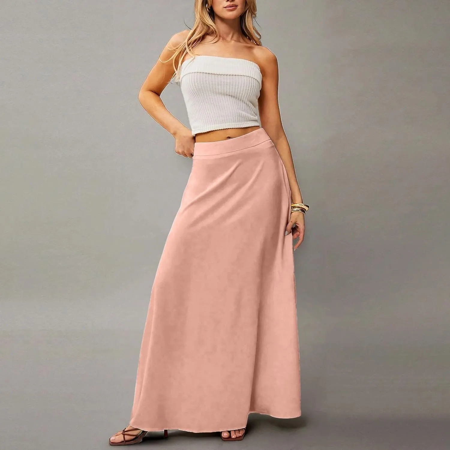 Long Skirts for Women 2025 Summer Vacation High Waisted A Line Skirt Elegant Work Office Flowy Maxi Skirt with Pockets
