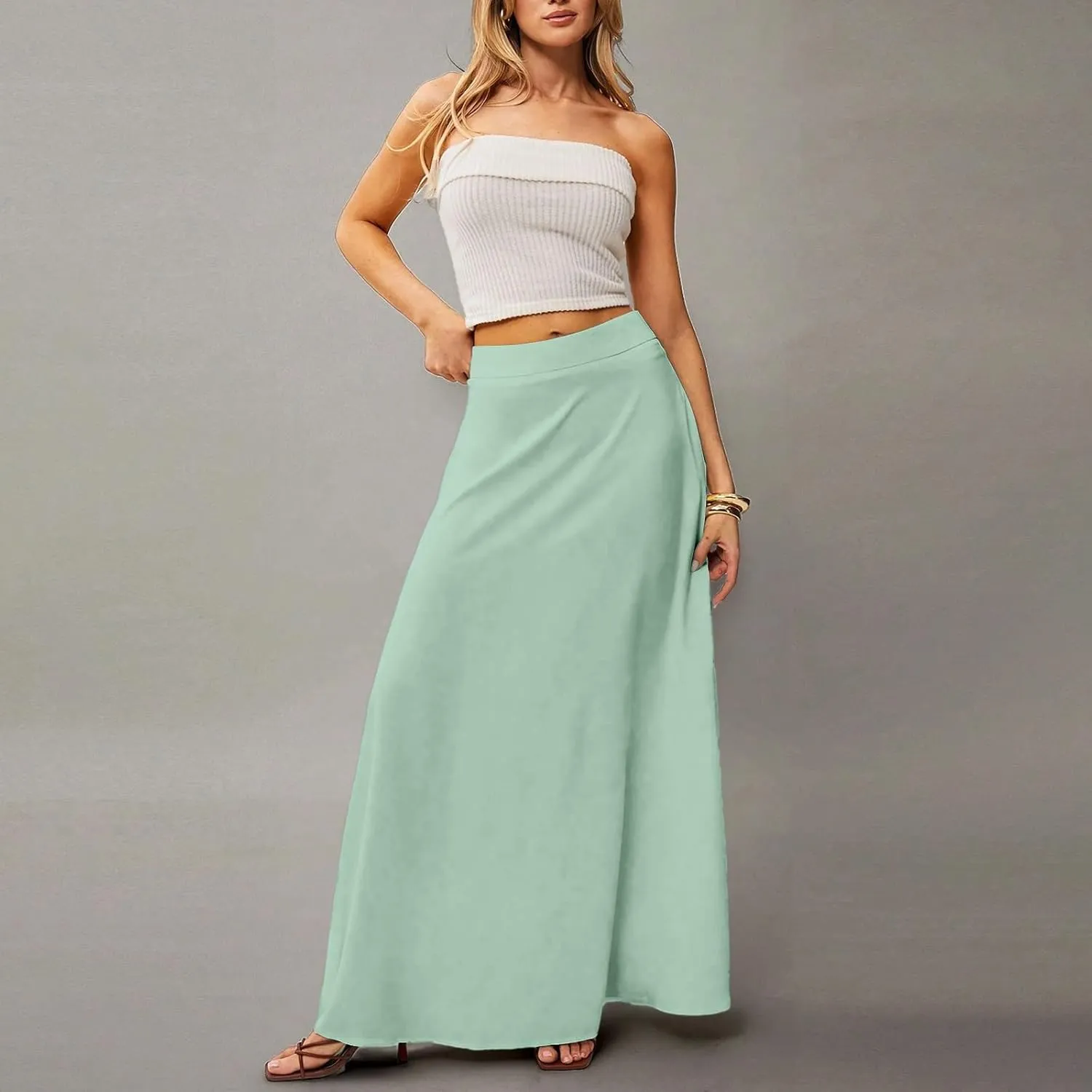 Long Skirts for Women 2025 Summer Vacation High Waisted A Line Skirt Elegant Work Office Flowy Maxi Skirt with Pockets