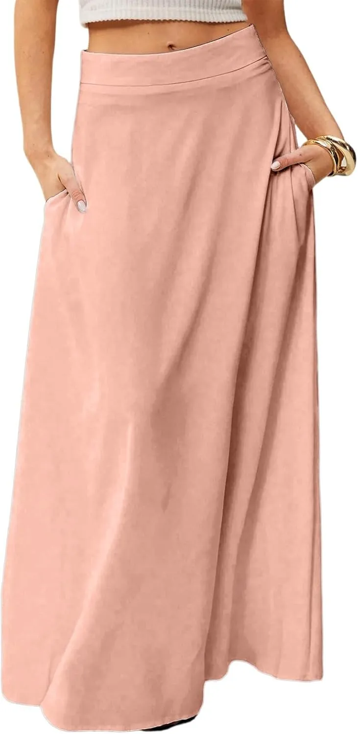 Long Skirts for Women 2025 Summer Vacation High Waisted A Line Skirt Elegant Work Office Flowy Maxi Skirt with Pockets
