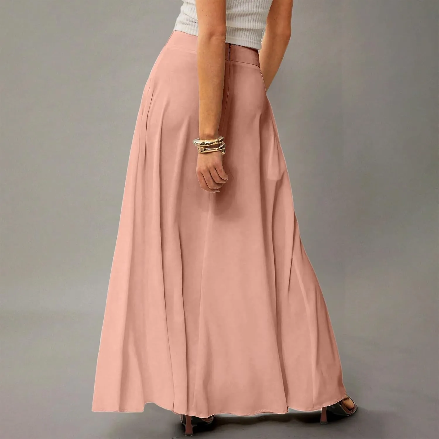 Long Skirts for Women 2025 Summer Vacation High Waisted A Line Skirt Elegant Work Office Flowy Maxi Skirt with Pockets