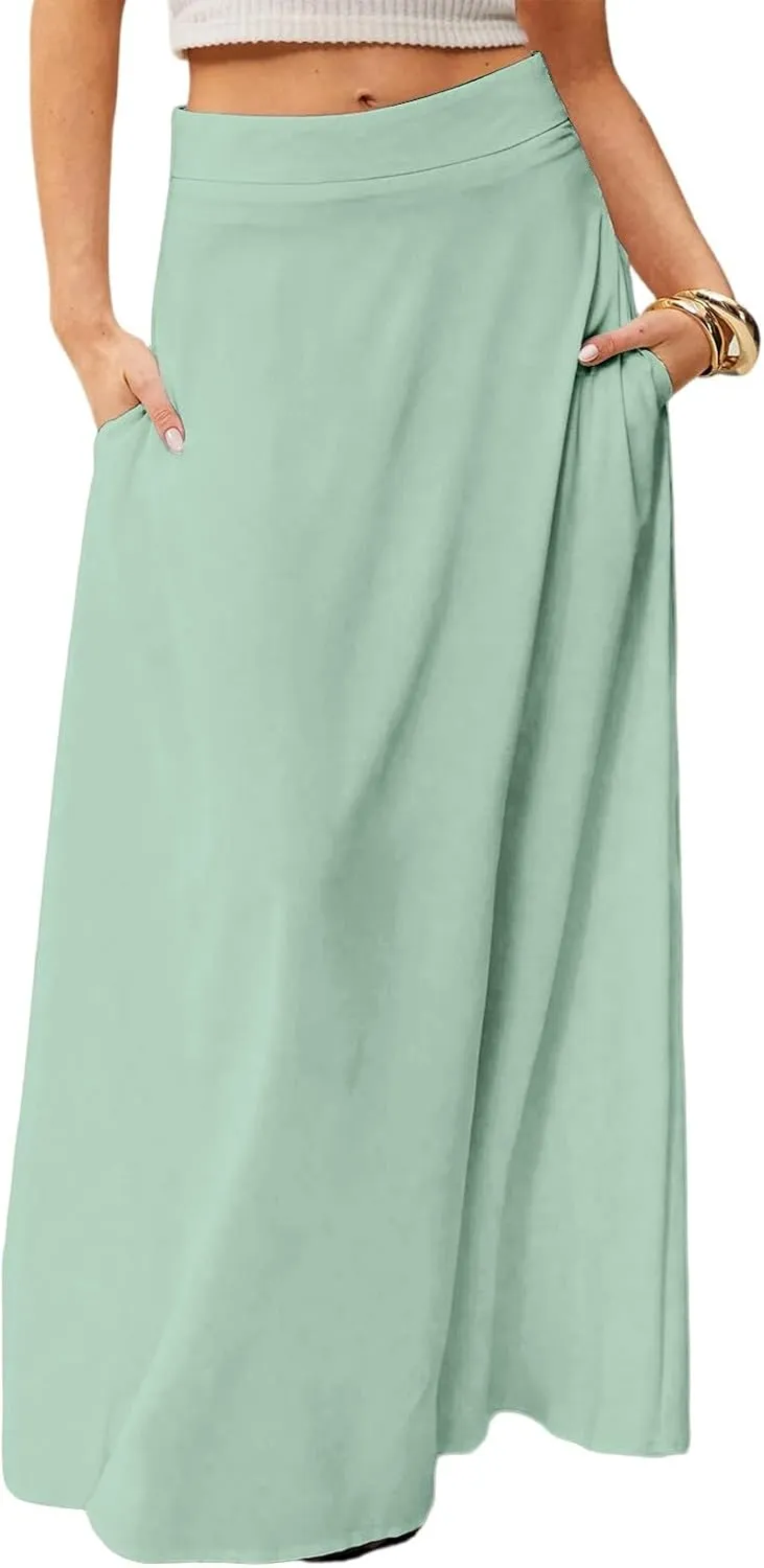 Long Skirts for Women 2025 Summer Vacation High Waisted A Line Skirt Elegant Work Office Flowy Maxi Skirt with Pockets