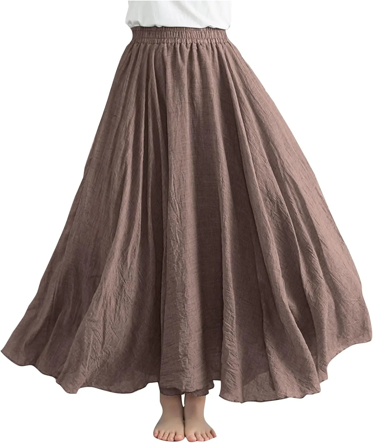 Long Skirts for Women Summer High Waist Beach Skirt Solid Color Western Boho Casual Skirt Flowy Quick Dry Skirt