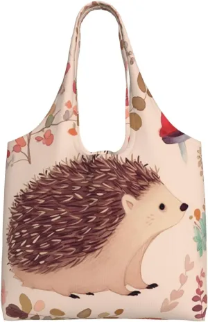 Lovely Hedgehog Canvas Tote Bag Aesthetic Large Shoulder Bags Reusable Shopping Bags for Women Grocery Bag Purse