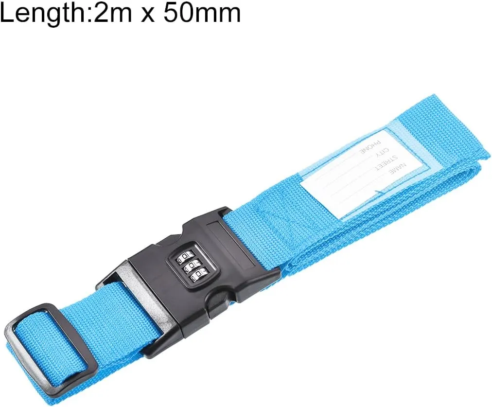 Luggage Straps Suitcase Belts with Buckle, Combination Lock, Adjustable Travel Packing Accessories (Color : Sky Blue)