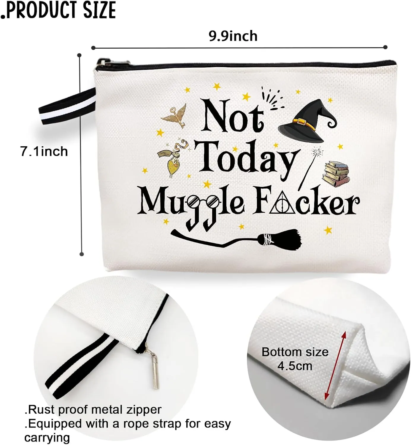 Magic Stuff Makeup Bag, Book Lover Cosmetic Bag, Accessories, Magic Wand, Zipper Purse, Travel Bag