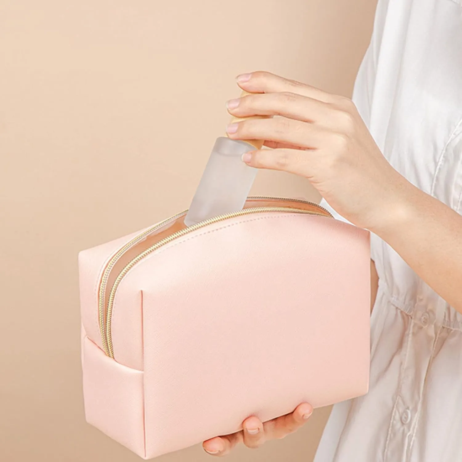 Makeup Bag 2025 New Portable Waterproof PU Leather Large Capacity Pink Makeup Bag,Travel Toiletry Bag,Travel Cosmetic Bag,Makeup Pouch for Girls Daughter Gifts Women