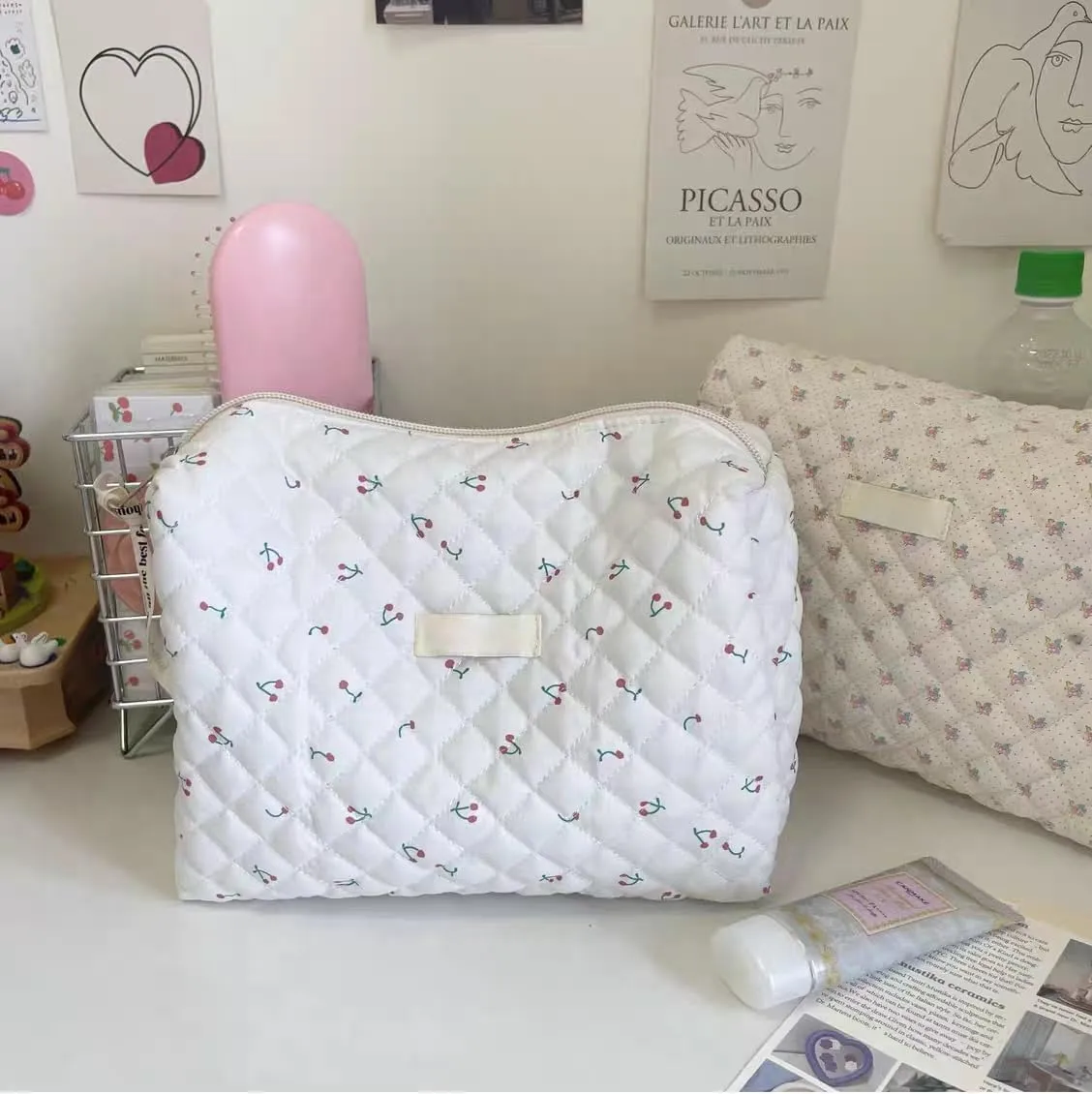 Makeup Cosmetic Bag,Cotton Large Travel Organizer Toiletry Bag for Women for Toiletries Accessories Brushes