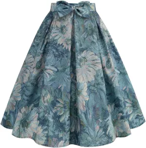 Maxi Skirt Women Women's Fashion Cute and Sweet Print with Bow Waist Full Hem Skirt