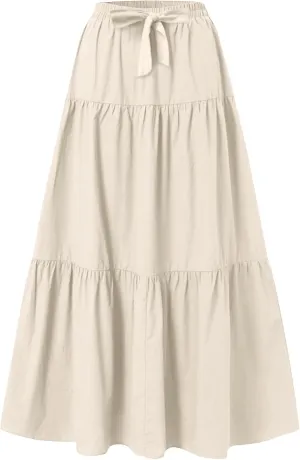 Maxi Skirts for Women 2025 Fashion Boho Long Skirt Summer Beach Swing Ruffle Tiered A-Line Pleated Elastic Waist