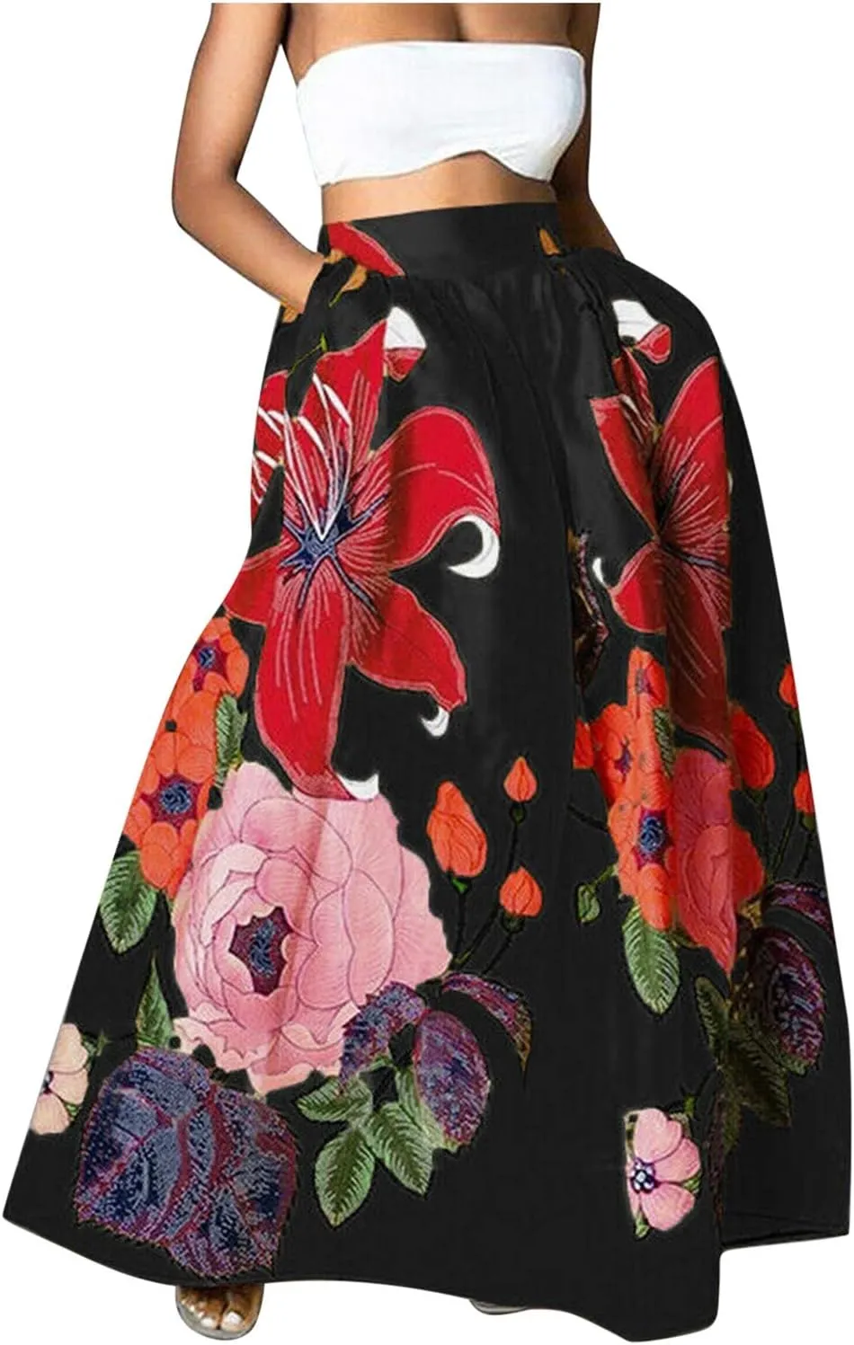 Maxi Skirts for Women Boho Skirt Summer Floral Skirt Long Flowy Skirts Broomstick Skirts Elastic Waist A Line Skirts