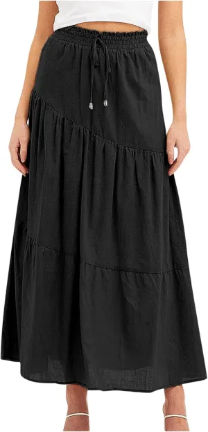 Maxi Skirts for Women Ruffle Long Summer Skirt Elegant High Waist Flared A-Line Skirts Elastic Waisted Causal Skirt