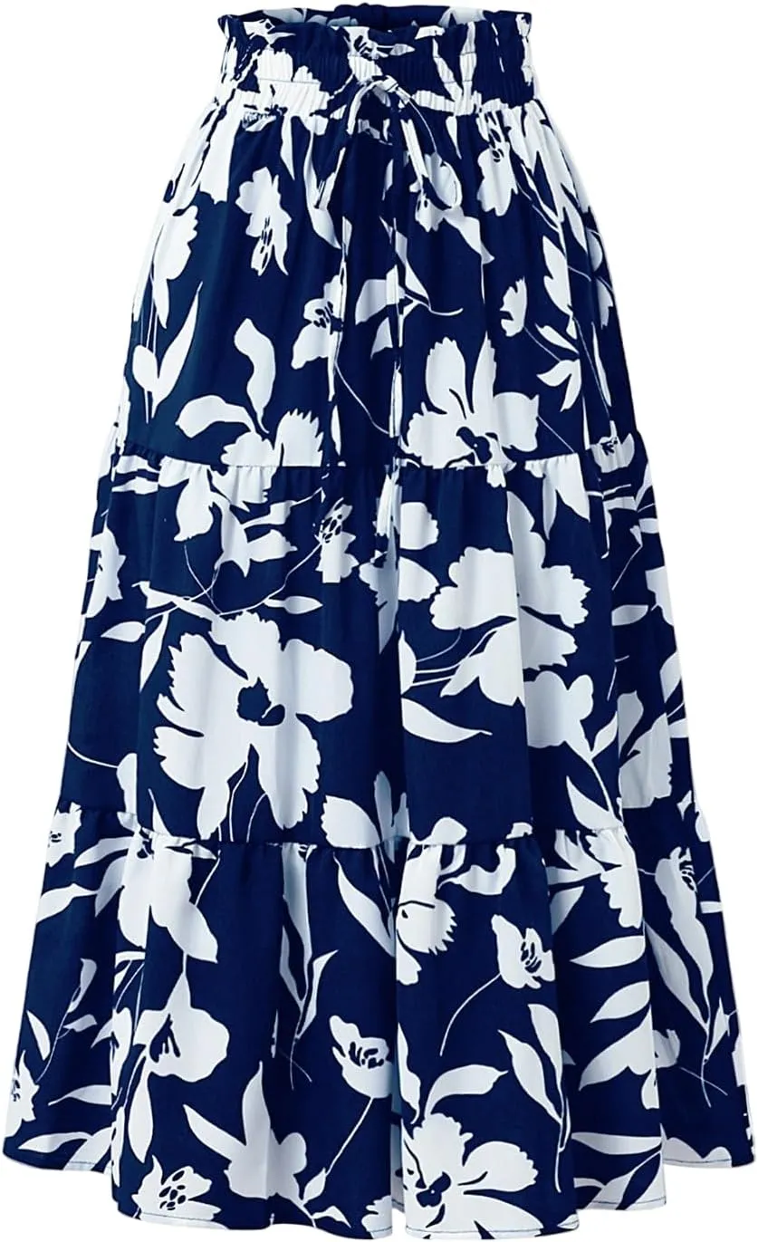 Maxi Skirts for Women,Trendy High Waisted Womens Boho Maxi Skirt with Pockets Pleated Flowy Long Skirts 2025