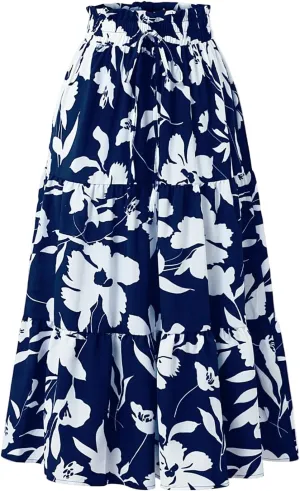 Maxi Skirts for Women,Trendy High Waisted Womens Boho Maxi Skirt with Pockets Pleated Flowy Long Skirts 2025