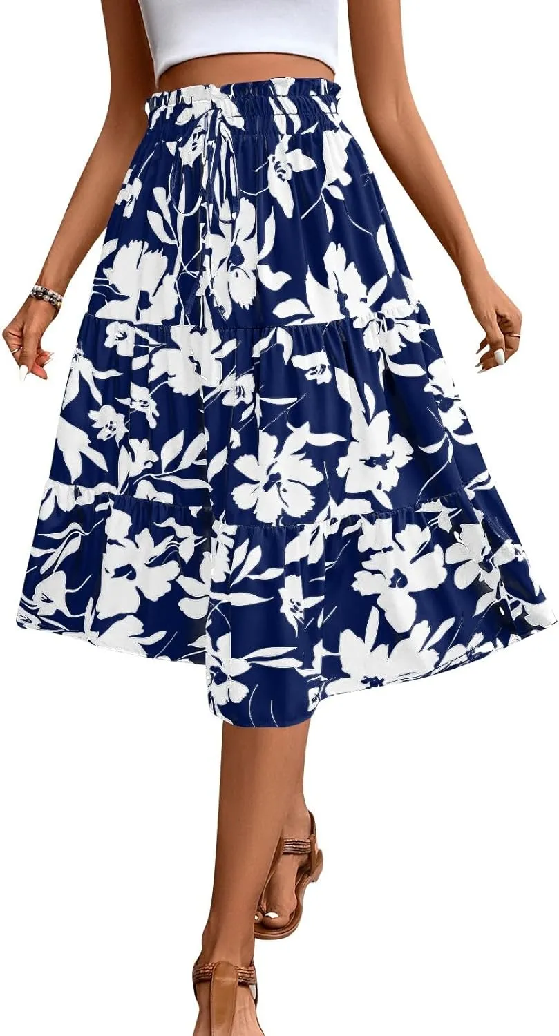 Maxi Skirts for Women,Trendy High Waisted Womens Boho Maxi Skirt with Pockets Pleated Flowy Long Skirts 2025
