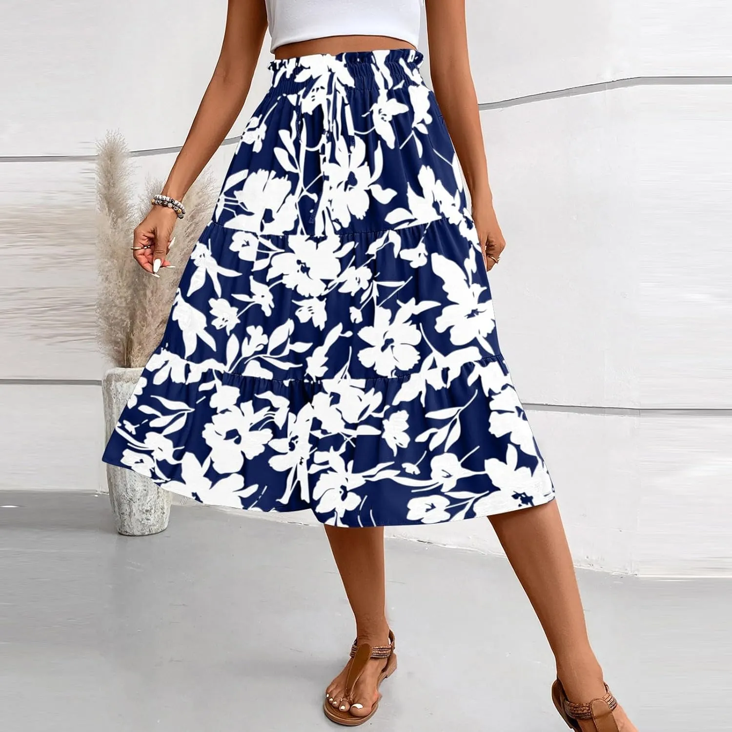Maxi Skirts for Women,Trendy High Waisted Womens Boho Maxi Skirt with Pockets Pleated Flowy Long Skirts 2025