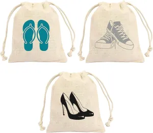 Mayatra's Pack of 3 Eco Friendly Shoe Slipper Heals Dust Bags - 100% Cotton Travel Shoe Cover - Organic Bag Organizer With Drawstrings For Men Women Kids