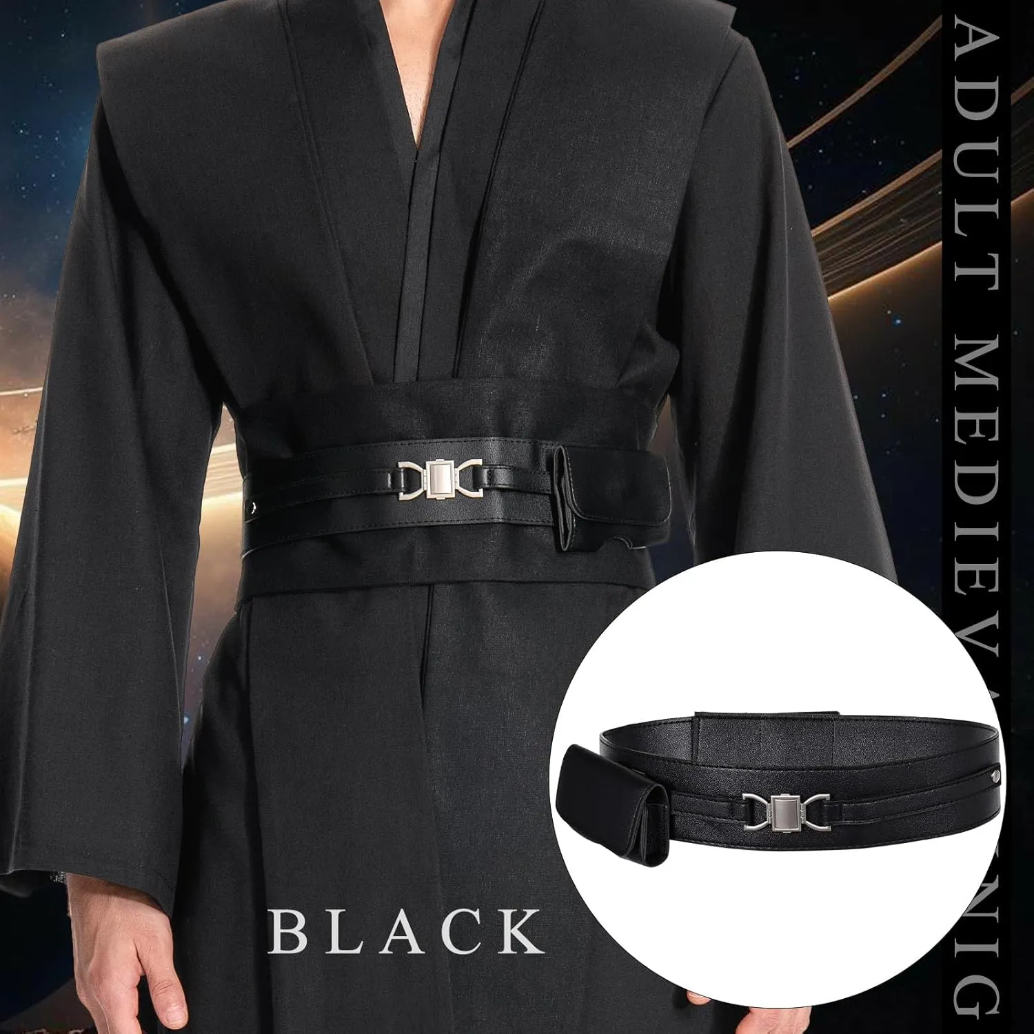 Medieval Knight Leather Belt Costume Adult Renaissance Cosplay Belt with Waist Bag Accessories for Men