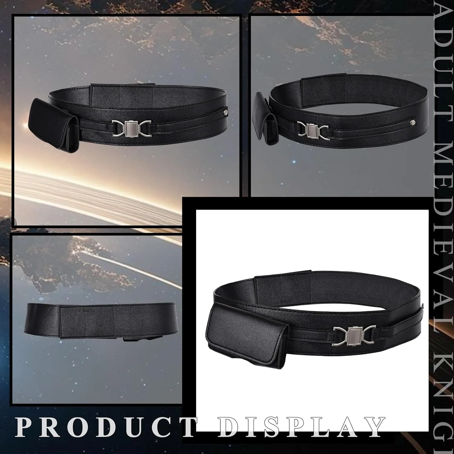Medieval Knight Leather Belt Costume Adult Renaissance Cosplay Belt with Waist Bag Accessories for Men